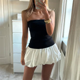 Hnewly Strapless Mini Dress Women Sexy Solid Color Off Shoulder Puff Bubble Bud Dress Cocktail Beach Party Dresses Streetwear